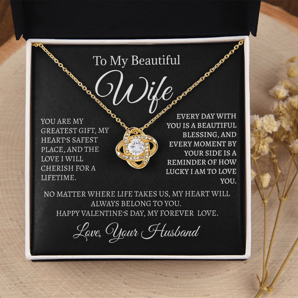 To My Beautiful Wife - Love Knot Necklace - Valentine's Day Gift