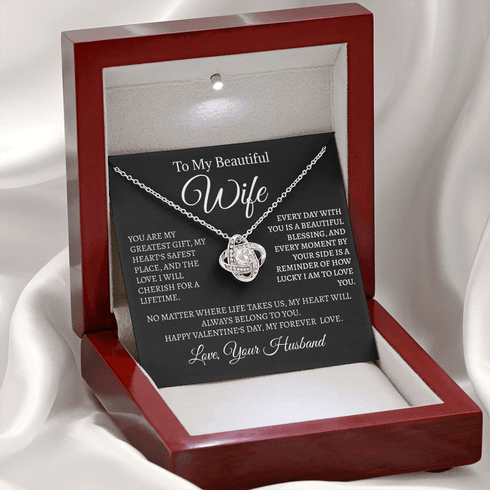 To My Beautiful Wife - Love Knot Necklace - Valentine's Day Gift