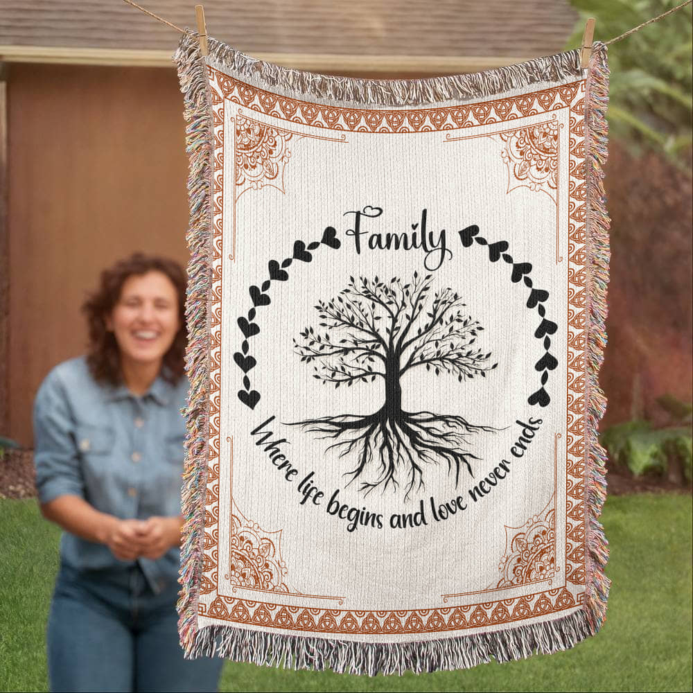 Vertical Family Tree -Heirloom Woven Blanket