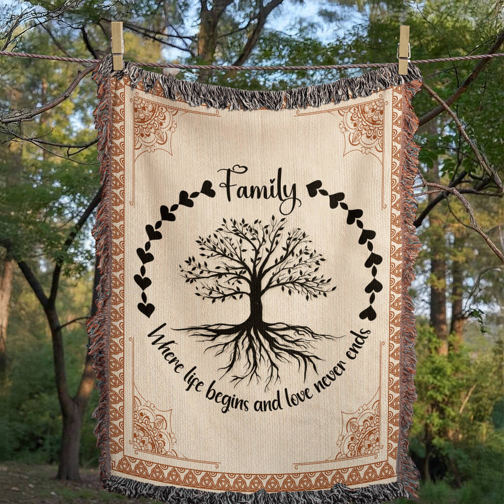 Vertical Family Tree -Heirloom Woven Blanket