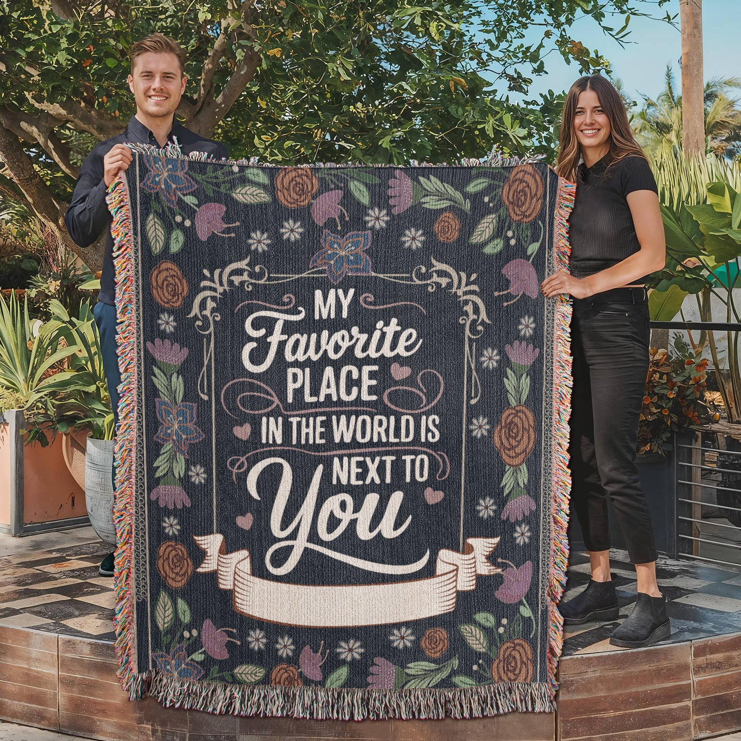 Valentine's Day Gift - Heirloom Woven Blanket with Romantic Artwork