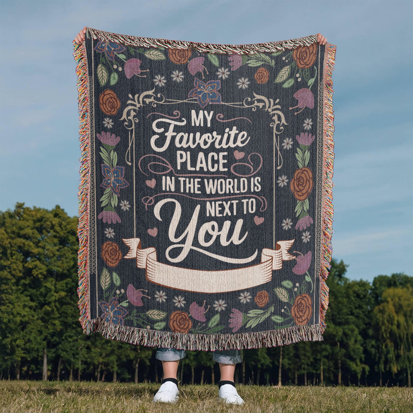 Valentine's Day Gift - Heirloom Woven Blanket with Romantic Artwork