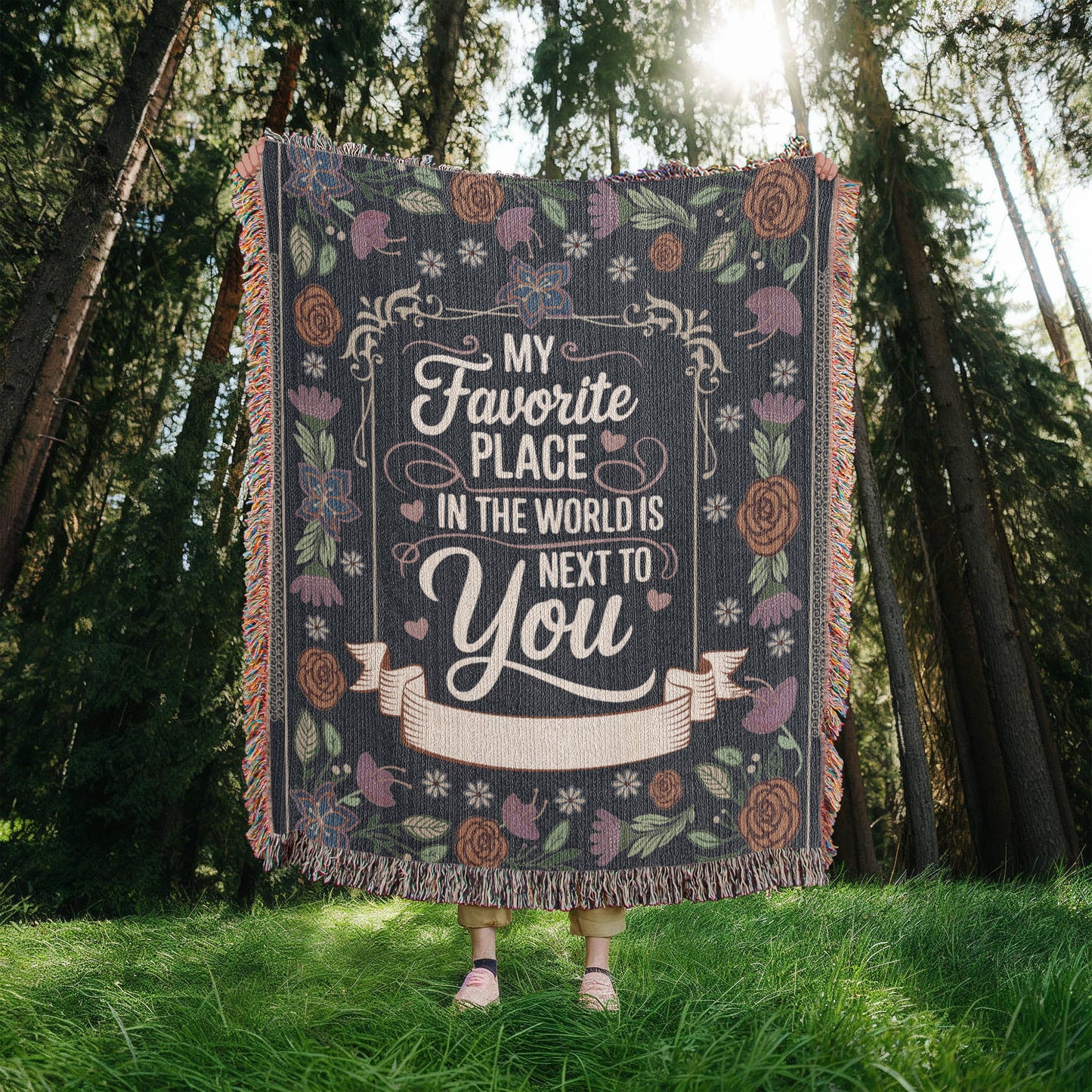 Valentine's Day Gift - Heirloom Woven Blanket with Romantic Artwork