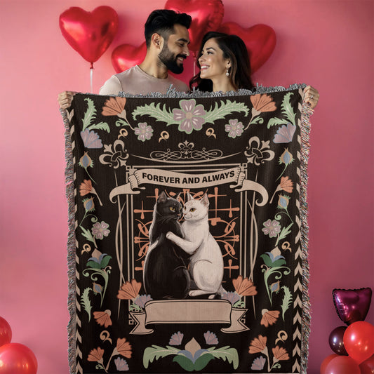 Valentine's Day Gift - Cute Couple Cats Heirloom Woven Blanket